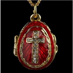 Crystal Cross on Red Faberge Inspired Pendant