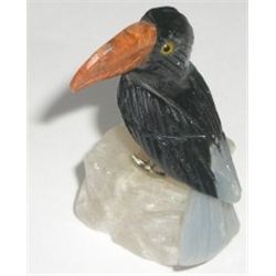 GEMSTONE *TUCAN* BIRD!! THIS BIRD IS ALL HANCARVED MADE OF DIFFERENT GEMSTONES INCLUDING ONYX & MORE