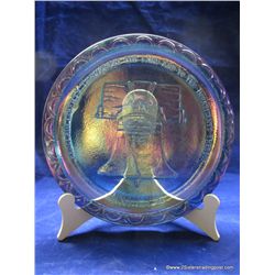 8 inch Blue Carnival Glass  Commemorative Plate