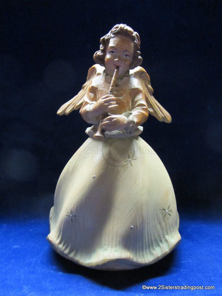 1968 Anri Carved Wood Angel Music Box