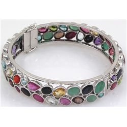 Semi-Precious Bangle Bracelet Rainbow 92.5 Sterling Sil