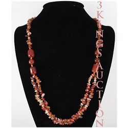 Natural 403.46ctw Orange Carnelian Quartz Silver Neckla