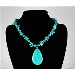 340.00CTW 18in. BLUE TURQUOISE STERLING SILVER NECKLACE