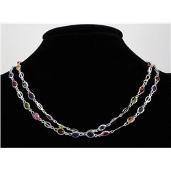 44.31CT Multi Precious Gemstone Silver Bezel Necklace 1