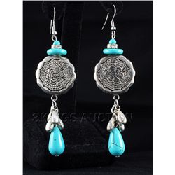 17.74GRAMS ANTIQUE LOOKS TURQUOISE SILVER EARRING