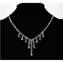 New Design Multi-color 23.04CT Dangles Silver Necklace