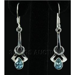 1.00CT Blue Topaz Unique Design .925 Hook Earring 2.61g