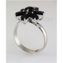 Natural Sapphire 19.06CTW Silver Flower Ring