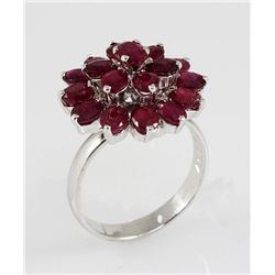 23.49CTW Ruby Flower Design Silver Ring