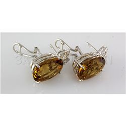 34.52CTW Big Stone Yellow Topaz Silver Earring