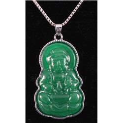 NATURAL 40.92CTW JADE BUDDHA SILVER PLATED PENDANT