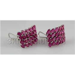 47.81CTW Pink Ruby Cluster Design Silver Earring