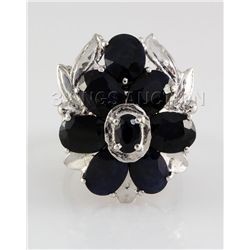 Natural Sapphire 46.97CTW Silver Flower Ring