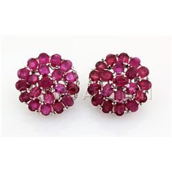 66.11CTW Flower Cluster Pink Ruby Silver Earring