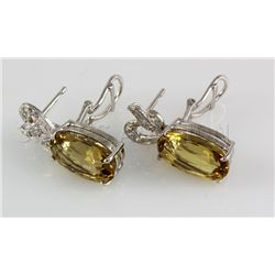 29.81CTW Big Stone Yellow Topaz Silver Earring