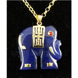 25.66CTW PURPLE BLUE JADE ELEPHANT GOLD PLATED PENDANT