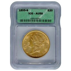 Certified US Gold $20 Liberty 1895-S AU58 ICG