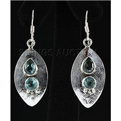 3.12CT Blue Topaz Unique Design .925 Hook Earring 5.13g