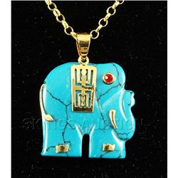 ELEPHANT TURQUOISE 26.15CTW SILVER GOLD PLATED PENDANT