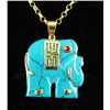 Image 1 : ELEPHANT TURQUOISE 26.15CTW SILVER GOLD PLATED PENDANT