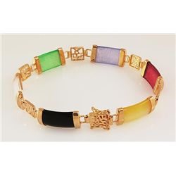 MULTI-COLOR 9.65CTW JADE GOLD PLATED SILVER BRACELET