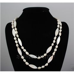 400.9CTW 46" WHITE LONGSTRAND FRESHWATER PEARL&CAPIZ NE