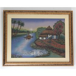 30 1/2" x 24 1/2" A House in the Lake Gemstone Painting