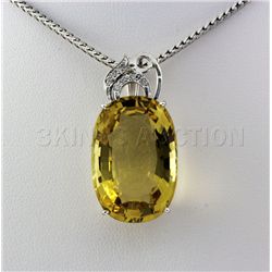 32.16CTW Big Stone Yellow Topaz Silver Pendant