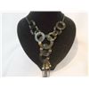 Image 1 : BLACK CIRCULAR BRASS CHAIN LONG NECKLACE; METAL; 22 INC
