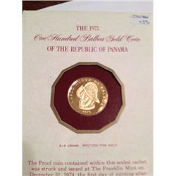 1975 REPUBLIC OF PANAMA GOLD100 BALBOA W/COA