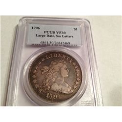 1796 DRAPED BUST DOLLAR PCGS VF-30 LG DATE SM LETTERS