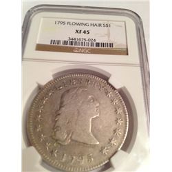 1795 FLOWING HAIR DOLLAR NGC XF-45. PCGS VALUE $15,500