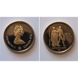 1976 CANADA $100 22k GOLD PROOF W/CASE, Montreal Olympics commemorative coin