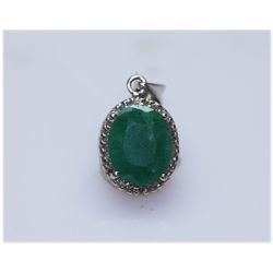 16.65 CTW EMERALD AND DIAMOND PENDANT .925 STERLING SIL