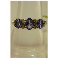 12.90 CTW TANZANITE AND DIAMOND  RING .925 STERLING SIL