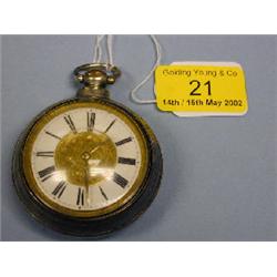 A silver pair cased open face verge pocket watch engraved gilt  central portion to white enamel