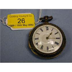 A gilt metal pair cased open face verge pocket watch, the outer case  having an exterior of blon