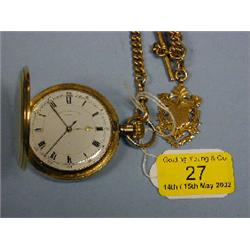 A 9ct gold cased hunter pocket watch, white enamel dial, Roman  numerals, signed Thos Russell &