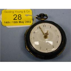 A gilt metal pair cased open face verge pocket watch, the outer case  having a tortoiseshell cov