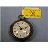 Image 1 : A silver pair cased open face verge pocket watch, white enamel dial,  Roman numerals, beetle han