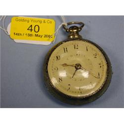 A silver pair cased open face verge pocket watch, white enamel dial,  centre seconds hand, Arabi