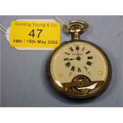 A French silver open face pocket watch, the case having Gothic design,  enamel dial marked 8 Jou