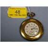 Image 1 : A gold plated slim open faced dress pocket watch with enamel dial  having Arabic numerals, subsi
