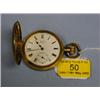 Image 1 : A gold plated half hunter pocket watch, white enamel dial, subsidiary  second hand, Roman numera