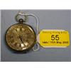 Image 1 : A Swiss silver open face lady's fob watch, keywind, with silvered  dial, golden Roman numerals,