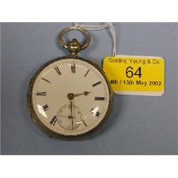 A silver open face fusee pocket watch with white enamelled dial,  Roman numerals and subsidiary