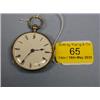 Image 1 : A small silver open face fusee pocket watch with white enamel dial  (hairline crack), Roman nume