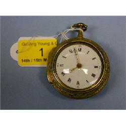 A silver gilt pair cased open face fusee pocket watch, white   enamel dial, Roman numerals, min