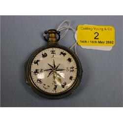 A silver pair cased open face verge pocket watch, white enamel dial  with zodiac signs as numer