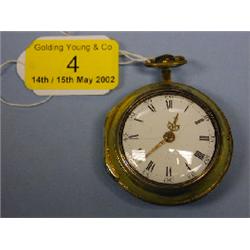 A silver gilt pair cased open face verge pocket watch, white enamel  dial with Roman numerals,